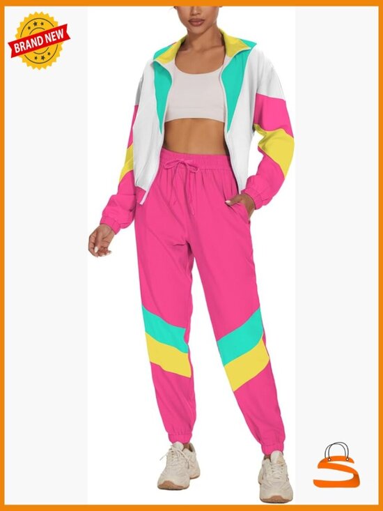 Tops - Colorblock 2 Piece Windbreaker Jacket Tracksuit Set